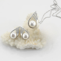 Sterling Silver Boxed Freshwater Pearl and Zirconia Set on Chain
