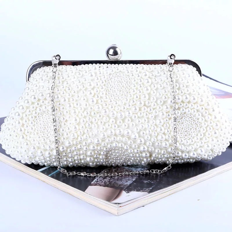 Buy Ivory Beaded Pearl Women Evening Clutch For Women Online In